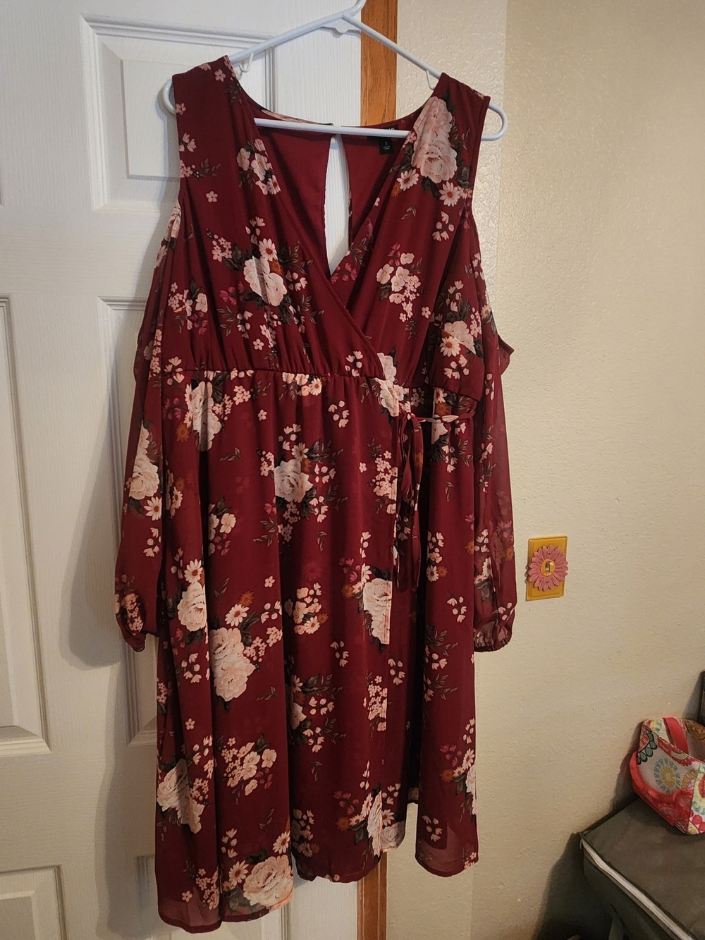 Torrid Burgundy Floral Long-Sleeve Wrap Dress